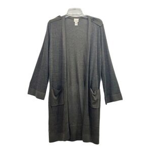 Chicos Open Cardigan Size 1 Medium Green Metallic Shimmer Duster Lightweight